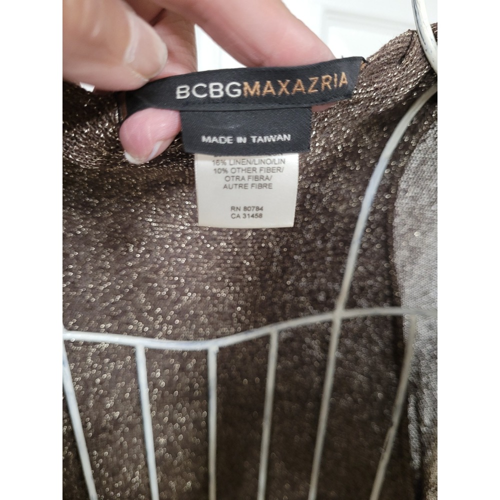 BCBG MAXAZRIA Bronze Metallic Knit Peasant Shrug Open Front Crochet Drape 1 Size - Picture 2 of 7